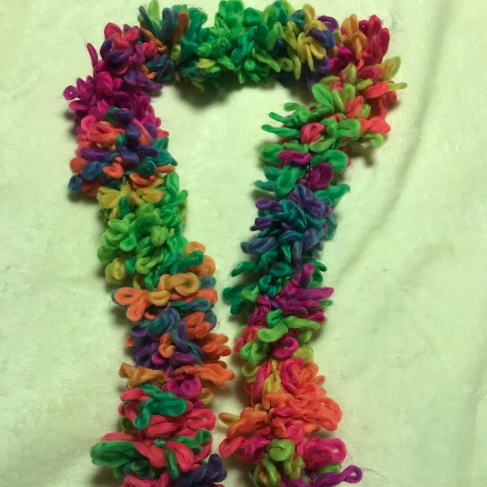 Variegated Rainbow Color Handmade Loopy Scarf NWOT